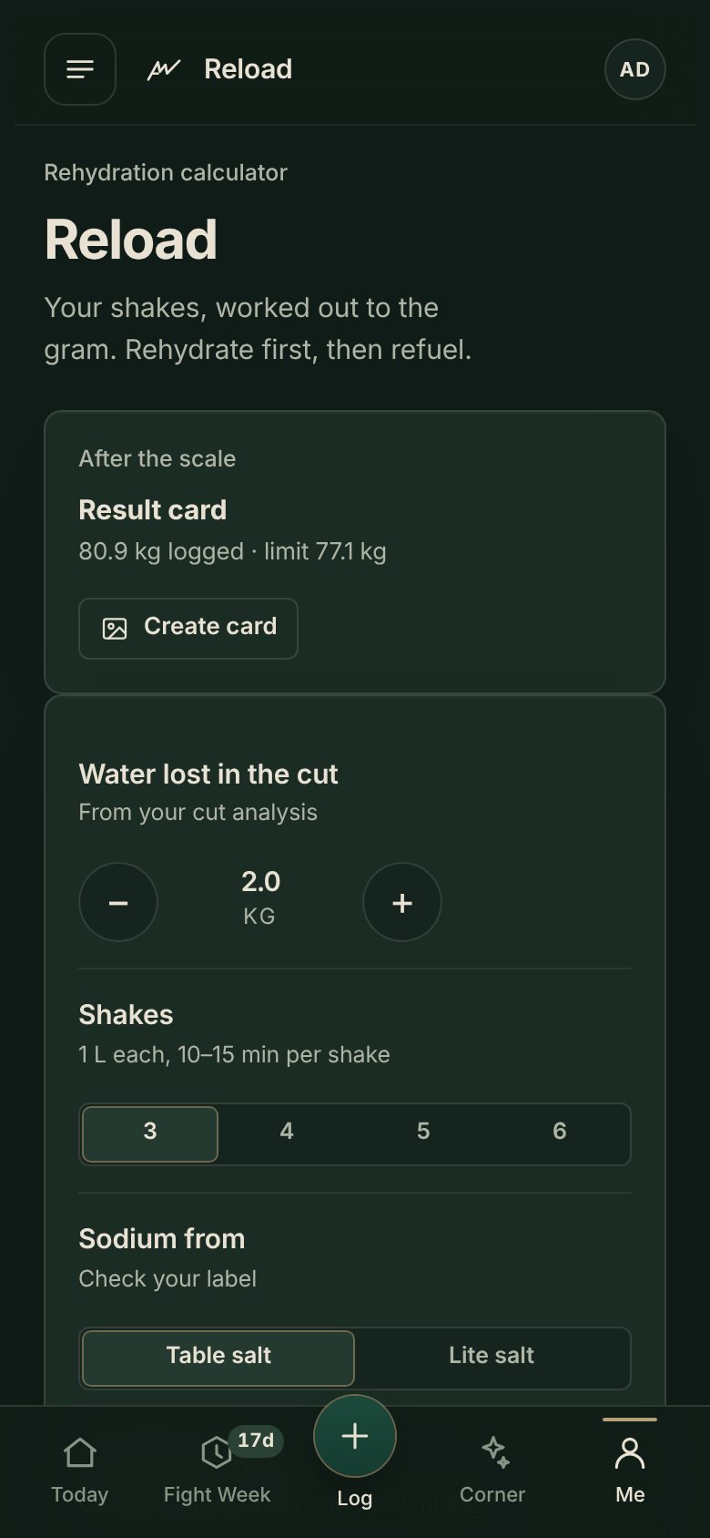 Reload screen with sodium and shakes